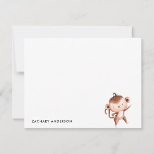 Cartão De Notas Personalizado Minimalista Macaco Bebê Crianças Fof