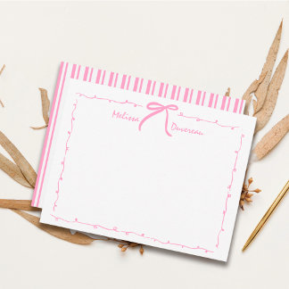 Cartão De Notas Personalize Arco de Doodle Rosa Préppy Garota Adol