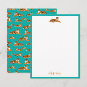 Cartão De Notas Personalize Teal Laranja Tigre da Selva Script