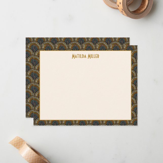 Cartão De Notas Personalized Art Deco Embroidered-Style Note Card (Frente/Verso In Situ)
