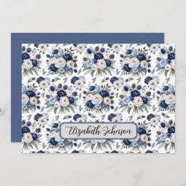 Cartão De Notas Personalized Blue Floral Botanical Note Card