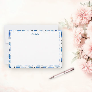 Cartão De Notas Personalized Blue Floral Flat Note Card
