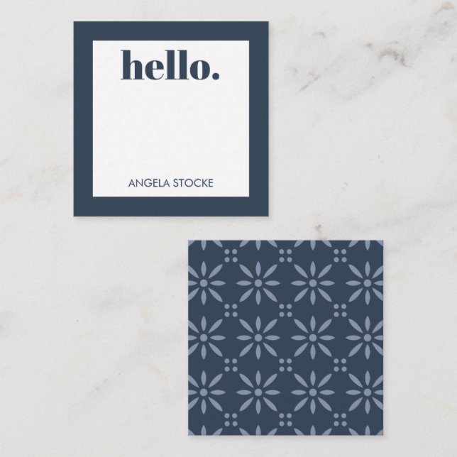 Cartão De Notas Personalized Blue Retro Flower (Frente/Verso)