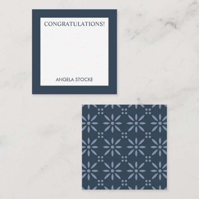 Cartão De Notas Personalized Blue Retro Flower Note Card (Frente/Verso)