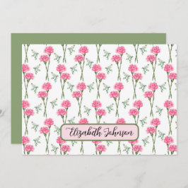 Cartão De Notas Personalized Carnation Floral Botanical Note Card