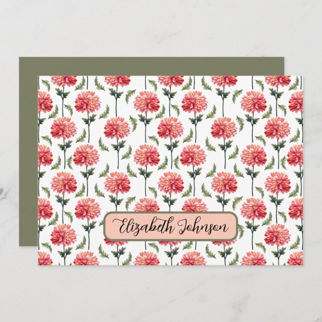 Cartão De Notas Personalized Chrysanthemum Botanical Note Card (Frente/Verso)