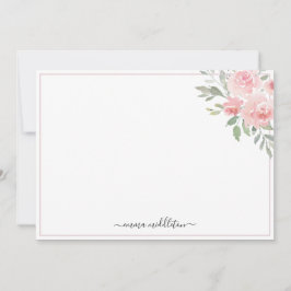 Cartão De Notas Personalized Elegant Blush Pink Roses and Greenery