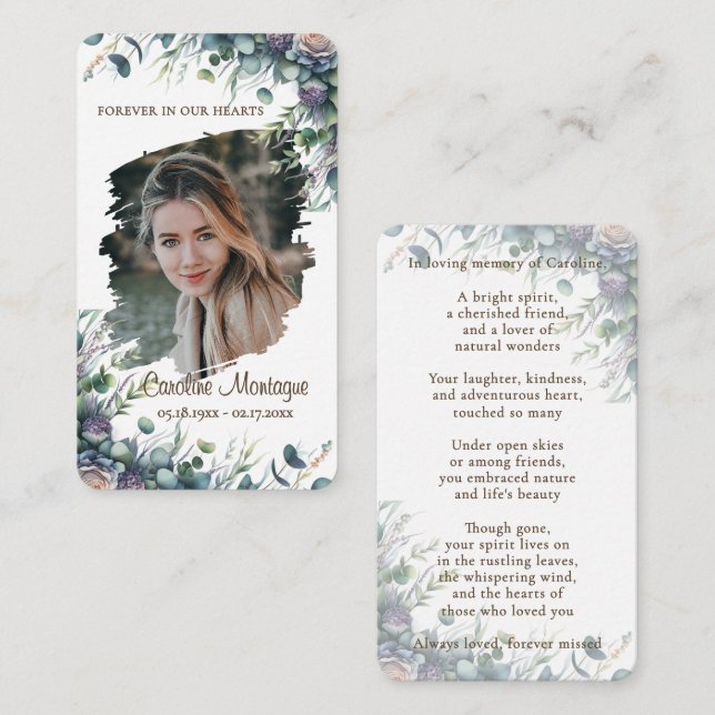 Cartão De Notas Personalized Elegant Floral Photo Memorial Card (Frente/Verso)