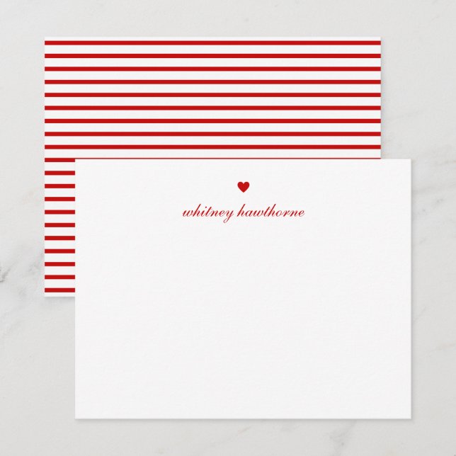 Cartão De Notas Personalized Elegant Script Red Heart (Frente/Verso)