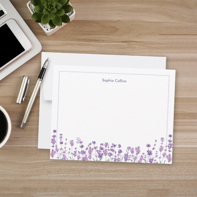 Cartão De Notas Personalized Lavender Floral Note Card (Criador carregado)