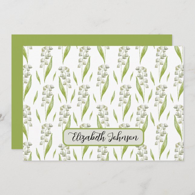 Cartão De Notas Personalized Lily of the Valley Floral Note Card (Frente/Verso)