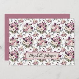 Cartão De Notas Personalized Mauve Floral Botanical Note Card