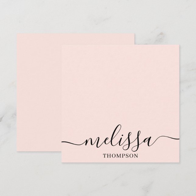 Cartão De Notas Personalized Minimalist Calligraphy Script Pink (Frente/Verso)