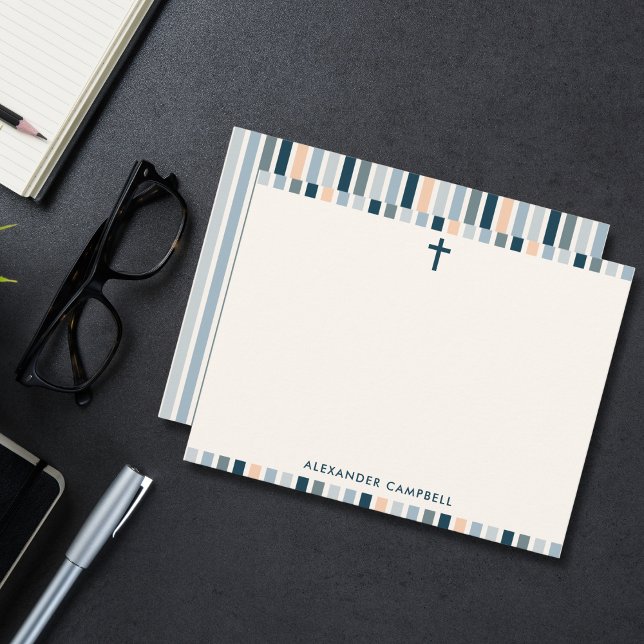Cartão De Notas Personalized Modern Christian Striped Cross (Simple cross and soft stripes—perfect for personal, faith-filled notes.)