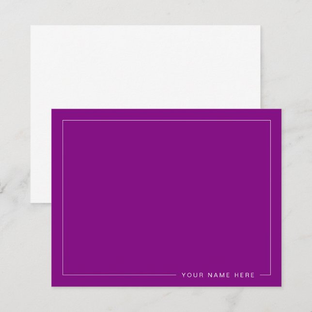 Cartão De Notas Personalized Modern Purple Flat Note Card (Frente/Verso)