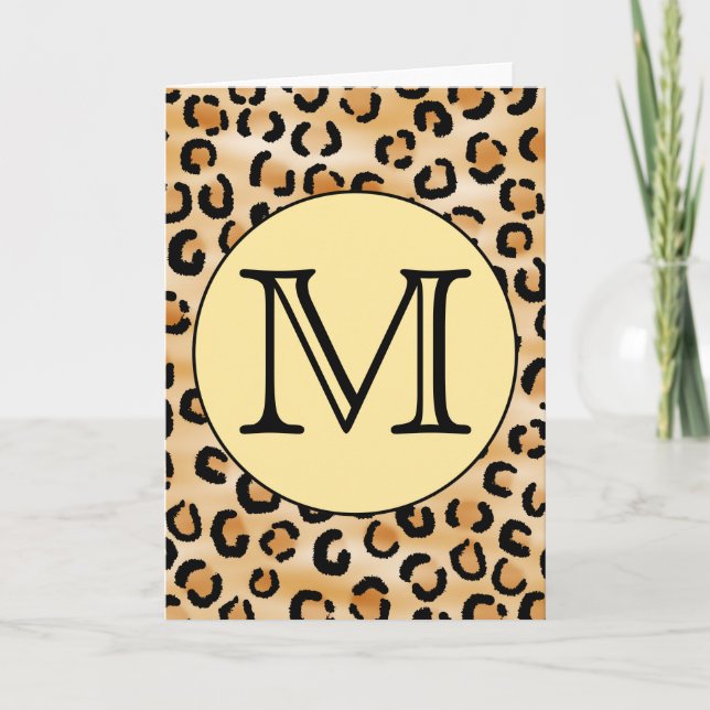 Cartão De Notas Personalized Monogram Leopard Print Pattern. (Frente)