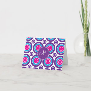 Cartão De Notas Personalized Monogram Pink Purple Circle Pattern