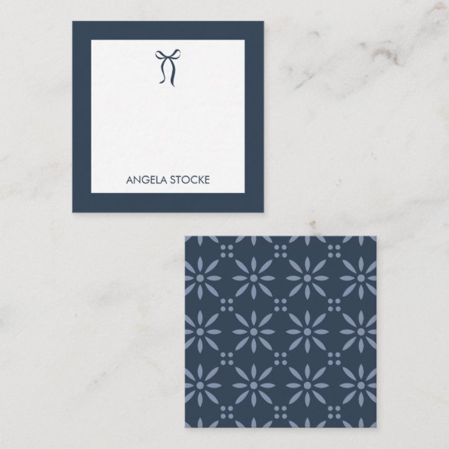 Cartão De Notas Personalized Name Blue Bow (Frente/Verso)