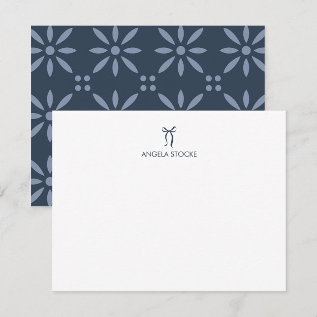 Cartão De Notas Personalized Name Blue Bow (Frente/Verso)