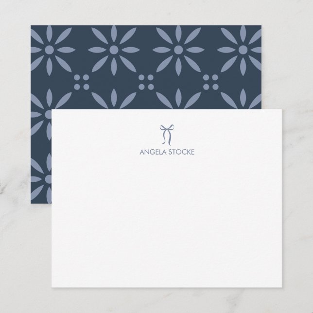 Cartão De Notas Personalized Name Dusty Blue Bow (Frente/Verso)