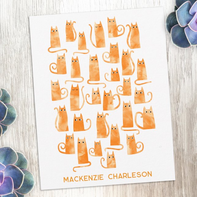 Cartão De Notas Personalized Name Fun Orange Ginger Cat (Fun orange ginger cat personalized custom name notecards)