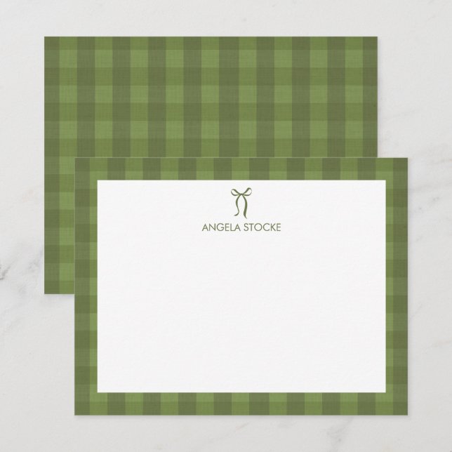 Cartão De Notas Personalized Name Green Bow (Frente/Verso)