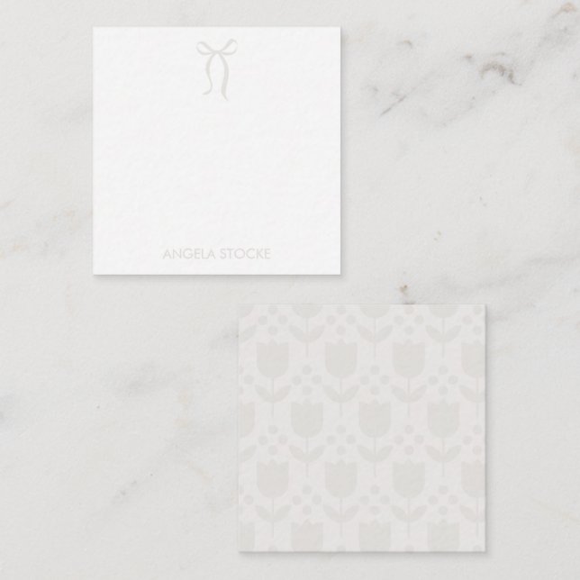Cartão De Notas Personalized Name Neutral Bow (Frente/Verso)