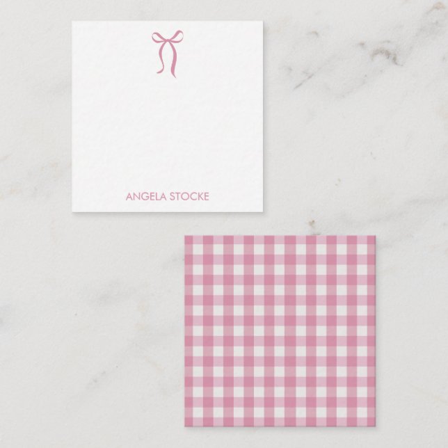 Cartão De Notas Personalized Name Pink Bow (Frente/Verso)