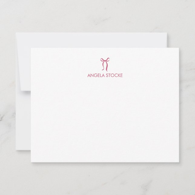Cartão De Notas Personalized Name Pink Bow Note Card (Frente)