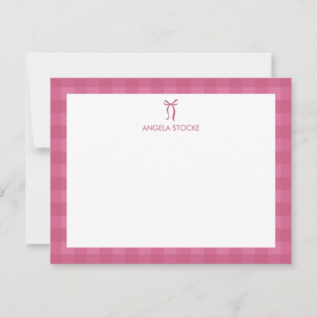 Cartão De Notas Personalized Name Pink Bow Note Card (Frente)