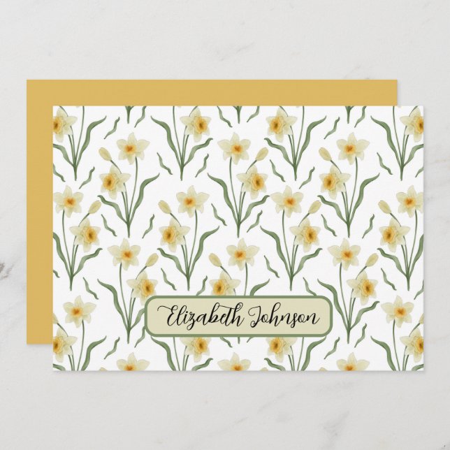 Cartão De Notas Personalized Narcissus Floral Note Card (Frente/Verso)