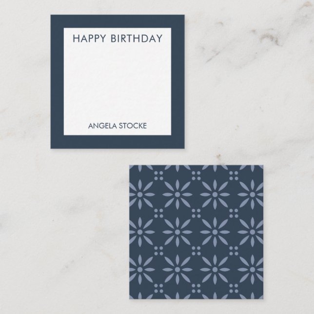 Cartão De Notas Personalized Navy Blue Retro Flower (Frente/Verso)