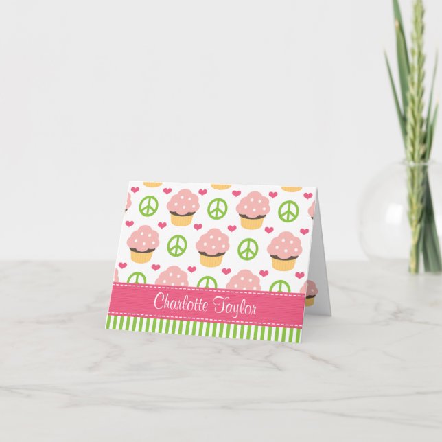 Cartão De Notas Personalized Peace Love Cupcake Note Cards (Frente)