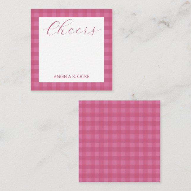 Cartão De Notas Personalized Pink Gingham (Frente/Verso)