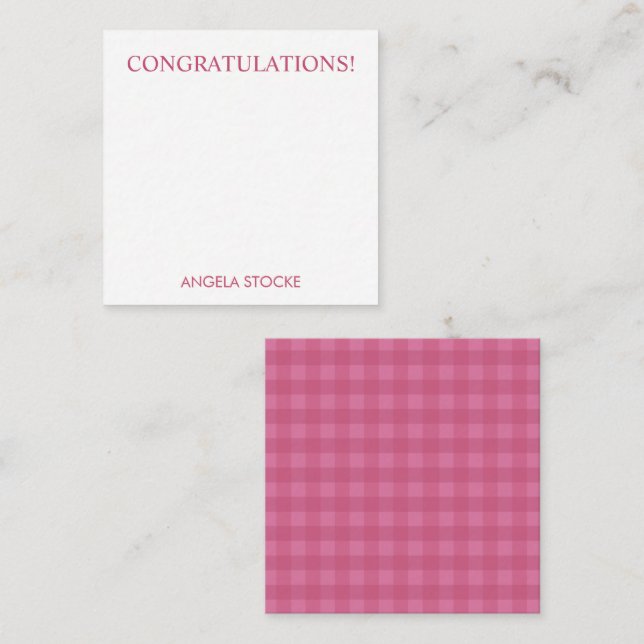 Cartão De Notas Personalized Pink Gingham (Frente/Verso)