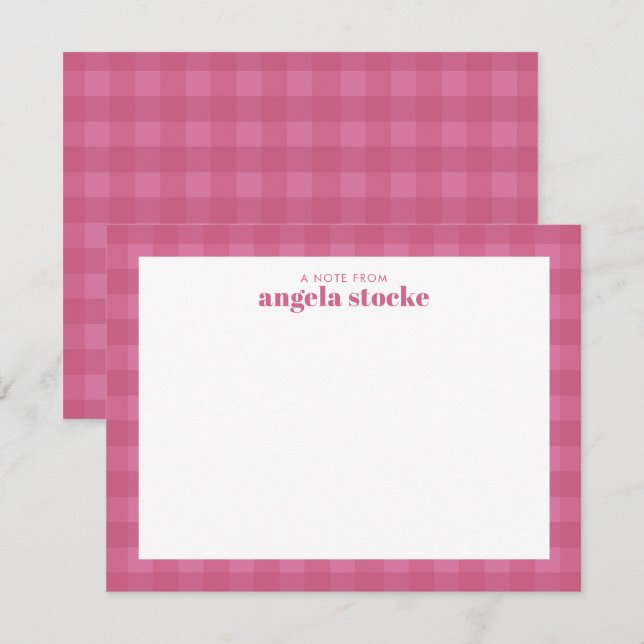Cartão De Notas Personalized Pink Gingham (Frente/Verso)