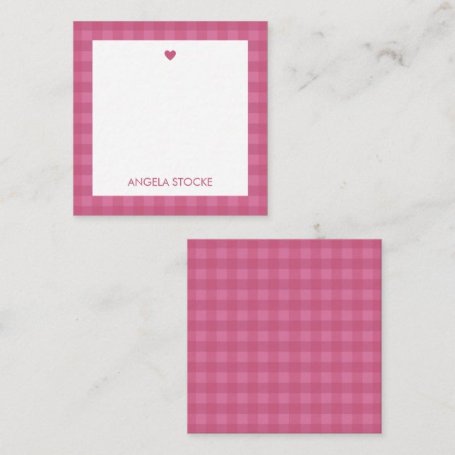 Cartão De Notas Personalized Pink Gingham Note Card (Frente/Verso)