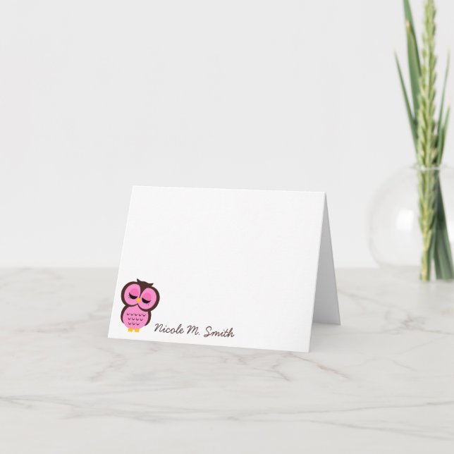 Cartão De Notas Personalized Pink Owl Notecards (Frente)