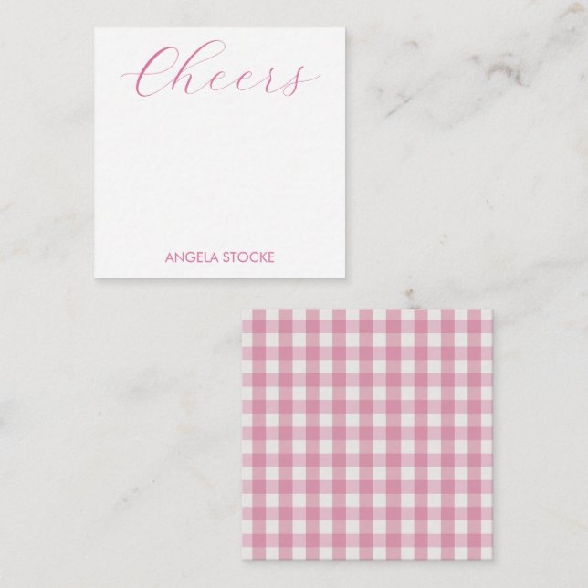 Cartão De Notas Personalized Pink White Gingham (Frente/Verso)