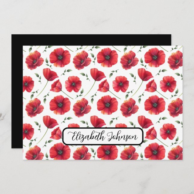 Cartão De Notas Personalized Poppies Floral Botanical Note Card (Frente/Verso)