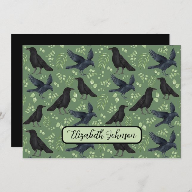 Cartão De Notas Personalized Ravens Note Card in Green (Frente/Verso)