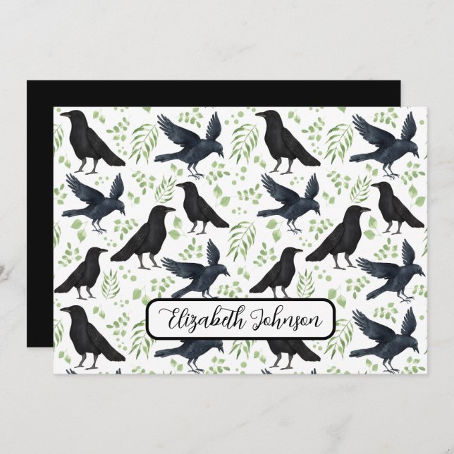 Cartão De Notas Personalized Ravens Note Card in White (Frente/Verso)