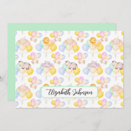 Cartão De Notas Personalized Safari Animals Baby Shower Note Card
