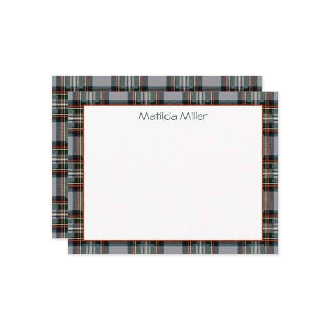 Cartão De Notas Personalized Tartan Note Card with Plaid Backgroun (Frente/Verso In Situ)