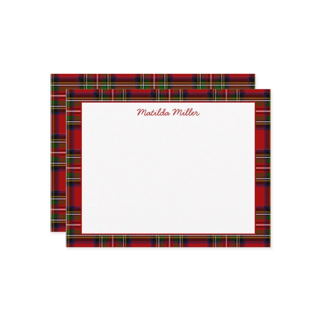 Cartão De Notas Personalized Tartan Note Card with Plaid Backgroun (Frente/Verso In Situ)