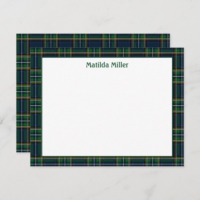 Cartão De Notas Personalized Tartan Note Card with Plaid Backgroun (Frente/Verso)