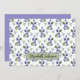 Cartão De Notas Personalized Violets Floral Botanical Note Card