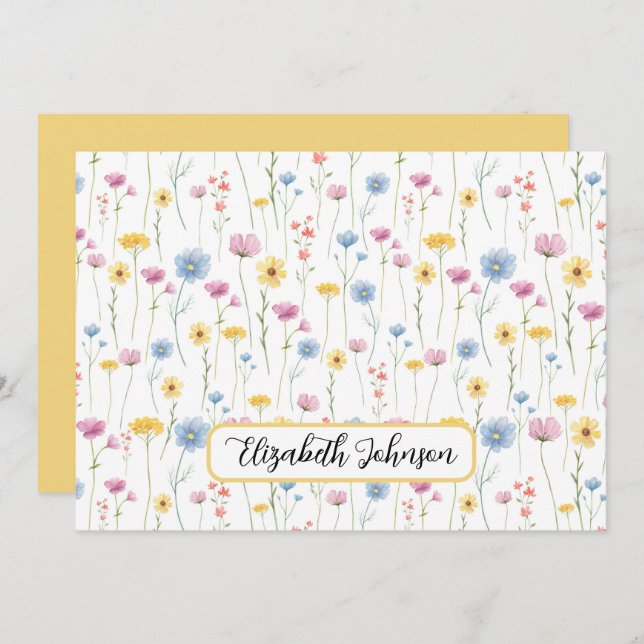 Cartão De Notas Personalized Wildflowers Floral Note Card (Frente/Verso)