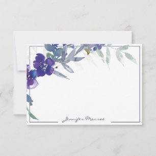 Cartão De Notas Pessoal floral aquarela roxa