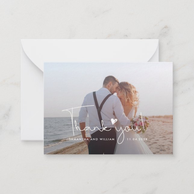 Cartão De Notas Photo Hand-Lettered Wedding Thank You (Frente)